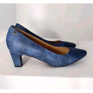 Vionic Snake Print Leather Pumps Shoes Size 7.5 Blue Career Comfort Textured